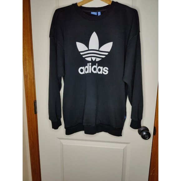 Adidas Trefoil Sweatshirt Womens Spell Out Logo Pockets Black/ White Size Large - Picture 1 of 8
